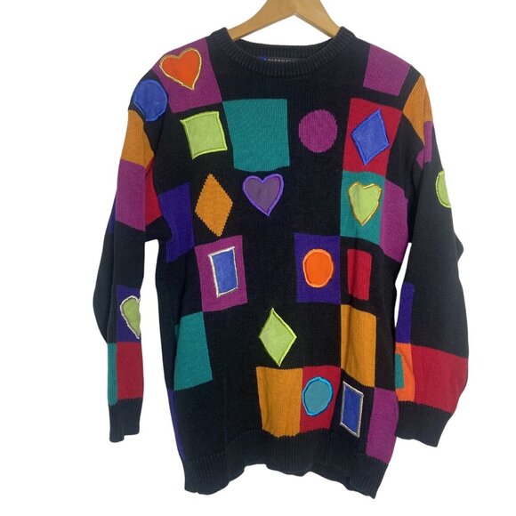 VTG 90s I.B. Diffusion geometric shape heart colorfull sweater size Medium - Picture 1 of 10